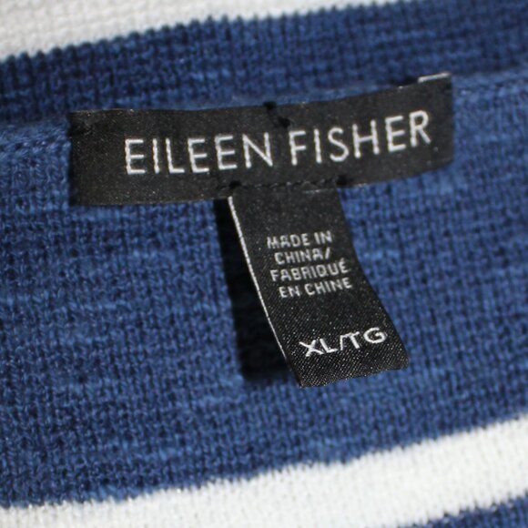 Eileen Fisher Woman Blue White Organic Linen Blend Striped Boxy Long Sleeve XL - Picture 4 of 7